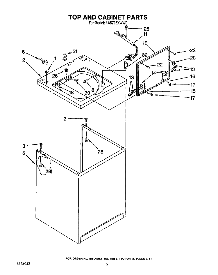 TOP AND CABINET, LIT/OPTIONAL Diagram and Parts List for LA5705XWM0  Whirlpool Washer