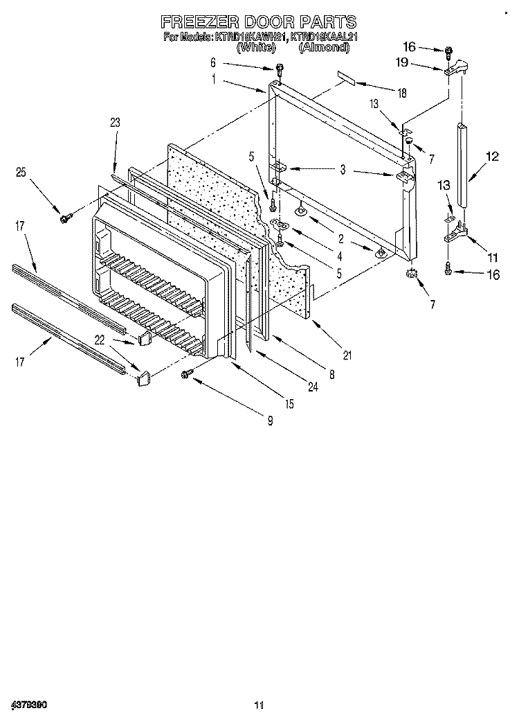 FREEZER DOOR Diagram and Parts List for KTRD18KAAL21  Whirlpool Refrigerator