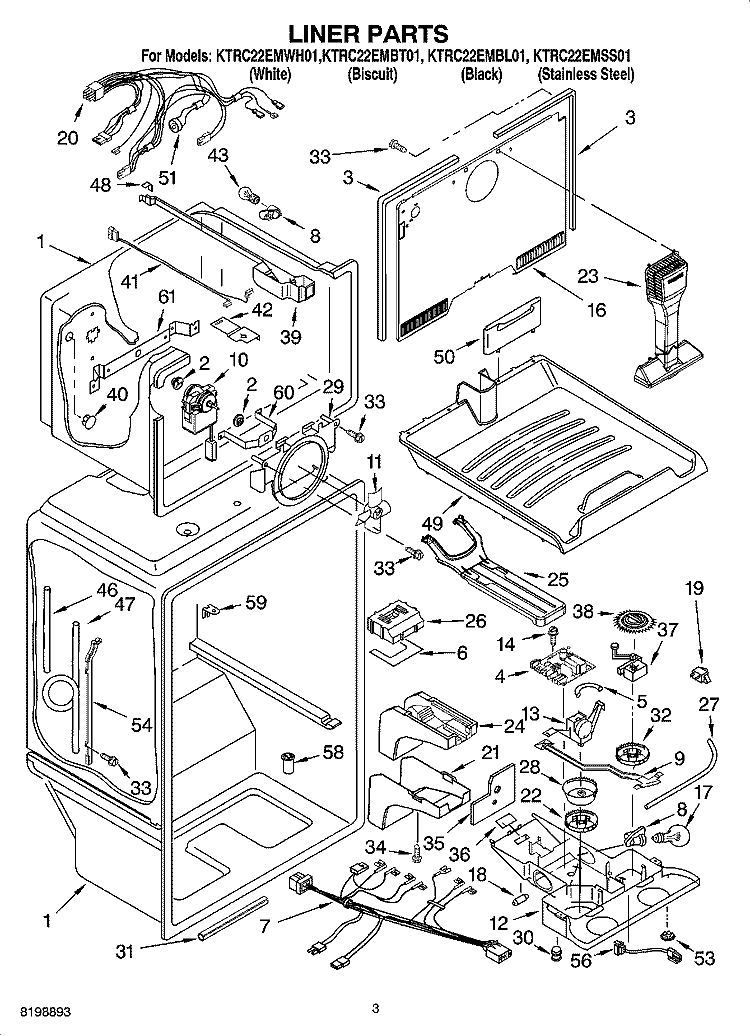 LINER PARTS Diagram and Parts List for KTRC22EMWH01  KitchenAid Refrigerator