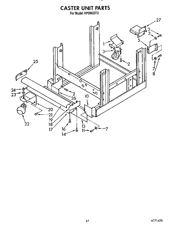 CASTER UNIT Diagram and Parts List for KPDI620T2  KitchenAid Dishwasher