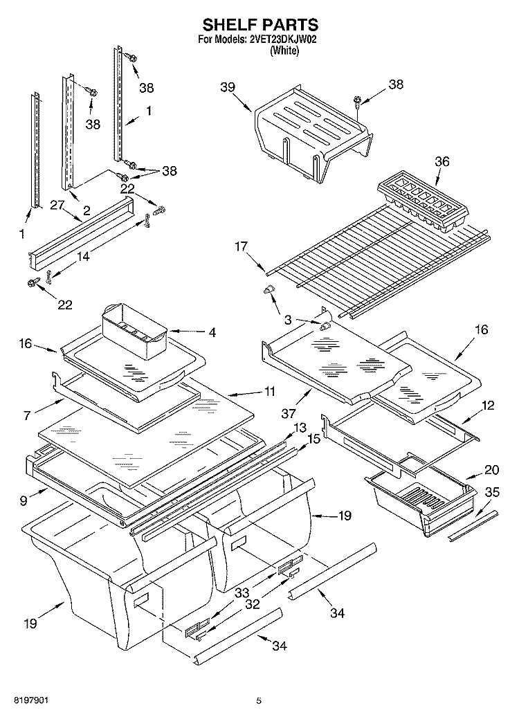SHELF Diagram and Parts List for 2VET23DKJW02  Whirlpool Refrigerator