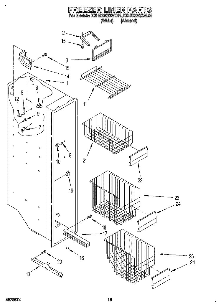 FREEZER LINER Diagram and Parts List for KSHS22QBWH01  KitchenAid Refrigerator