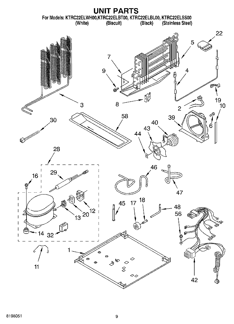 UNIT Diagram and Parts List for KTRC22ELBT00  KitchenAid Refrigerator
