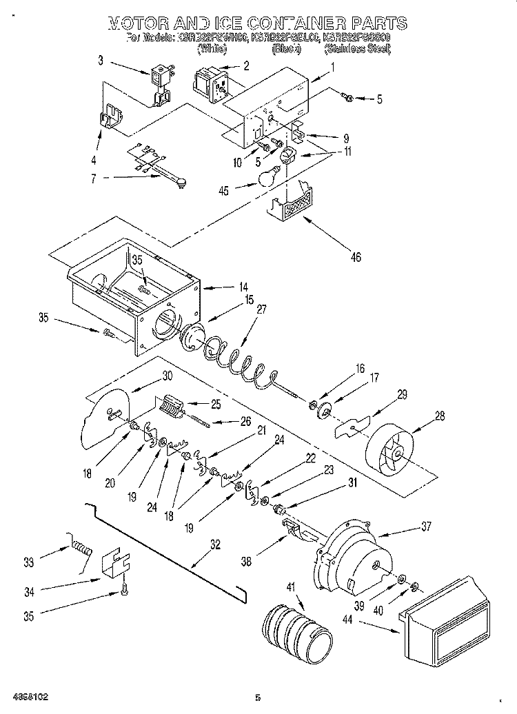 MOTOR AND ICE CONTAINER Diagram and Parts List for KSRB22FGSS00  KitchenAid Refrigerator