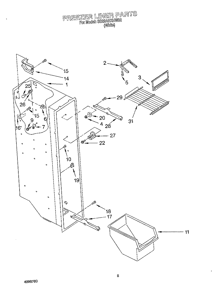 FREEZER LINER Diagram and Parts List for SS22AEXHW02  Whirlpool Refrigerator