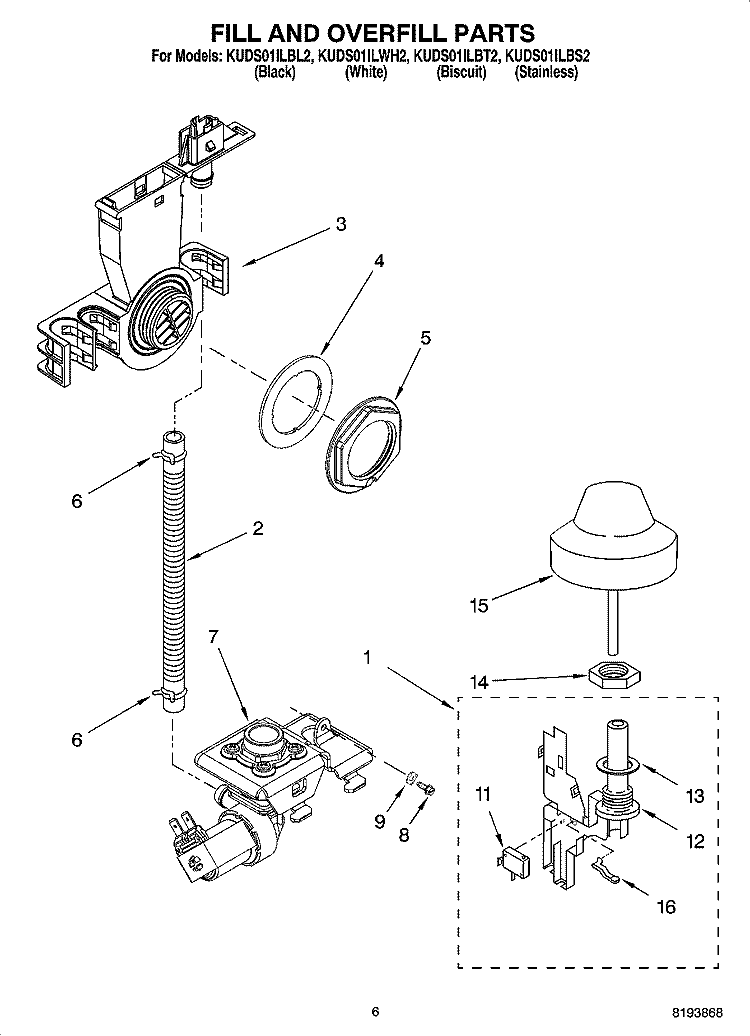 FILL AND OVERFILL PARTS Diagram and Parts List for KUDS01ILWH2  KitchenAid Dishwasher