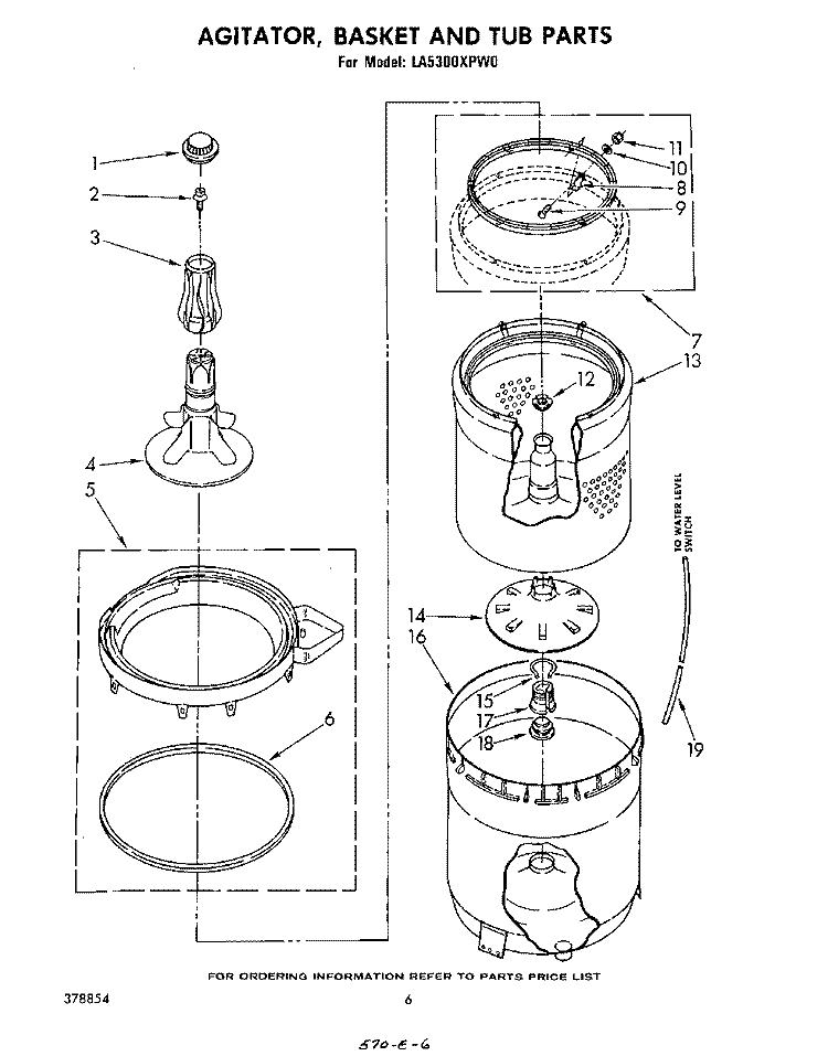 AGITATOR, BASKET AND TUB Diagram and Parts List for LA5300XPW0  Whirlpool Washer