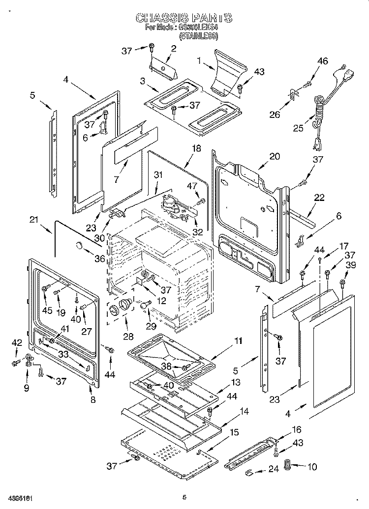 CHASSIS Diagram and Parts List for GS395LEHS4  Whirlpool Range