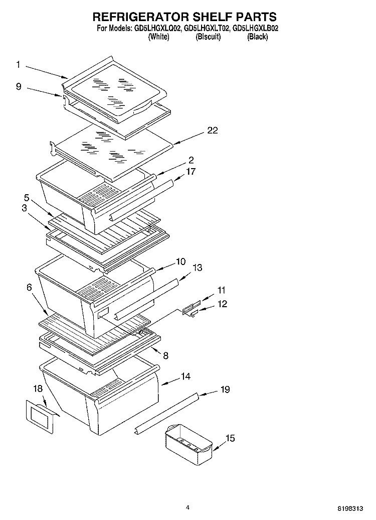 REFRIGERATOR SHELF Diagram and Parts List for GD5LHGXLB02  Whirlpool Refrigerator