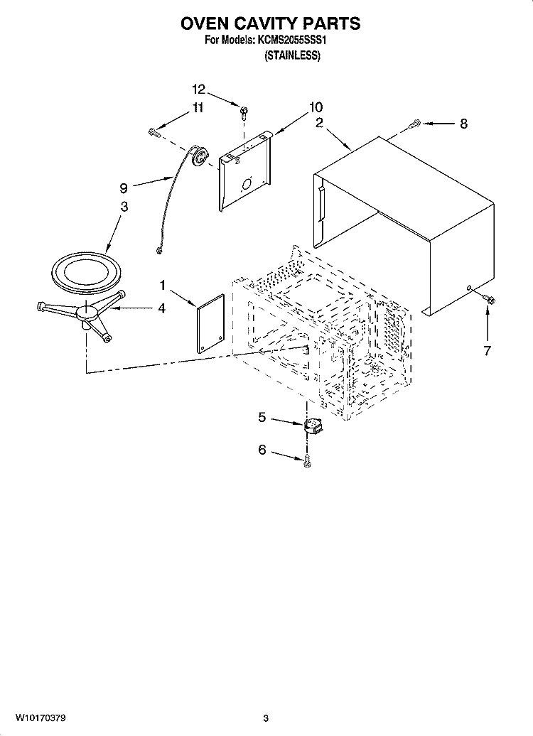 OVEN CAVITY PARTS Diagram and Parts List for KCMS2055SSS1  KitchenAid Microwave