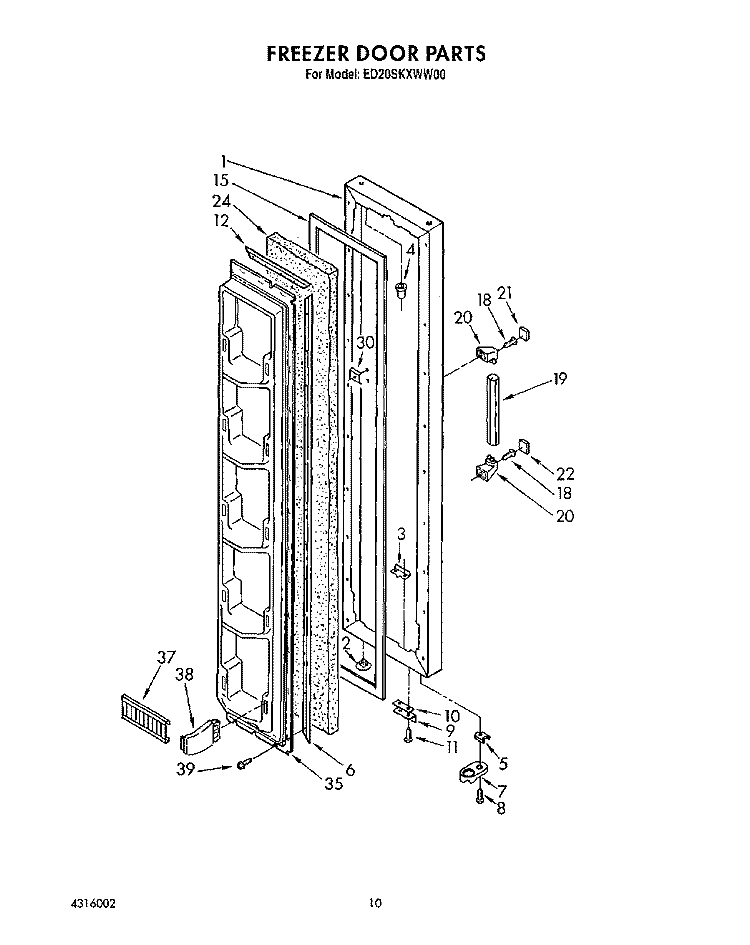 FREEZER DOOR Diagram and Parts List for ED20SKXWW00  Whirlpool Refrigerator
