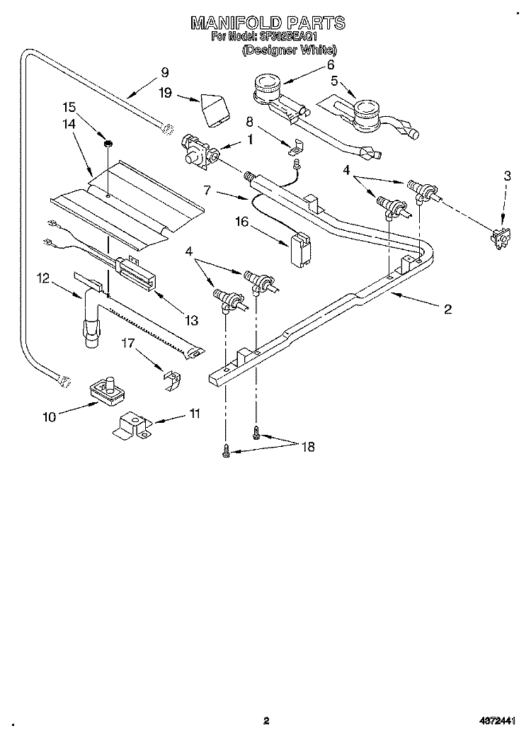 MANIFOLD Diagram and Parts List for SF302BEAQ1  Whirlpool Range