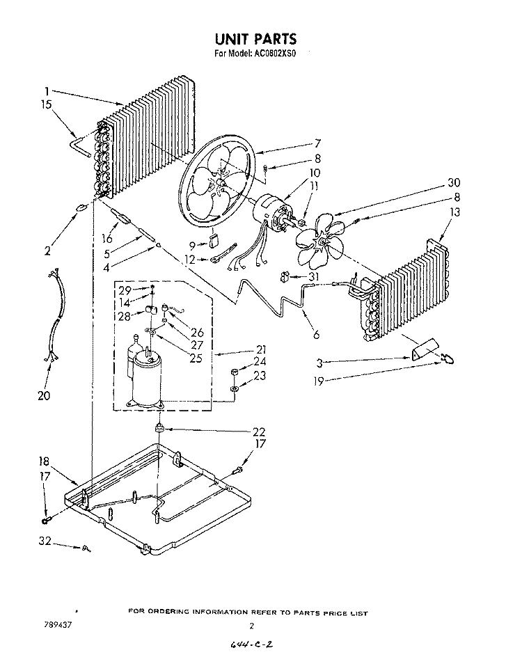 UNIT Diagram and Parts List for AC0802XS0  Whirlpool Air Conditioner
