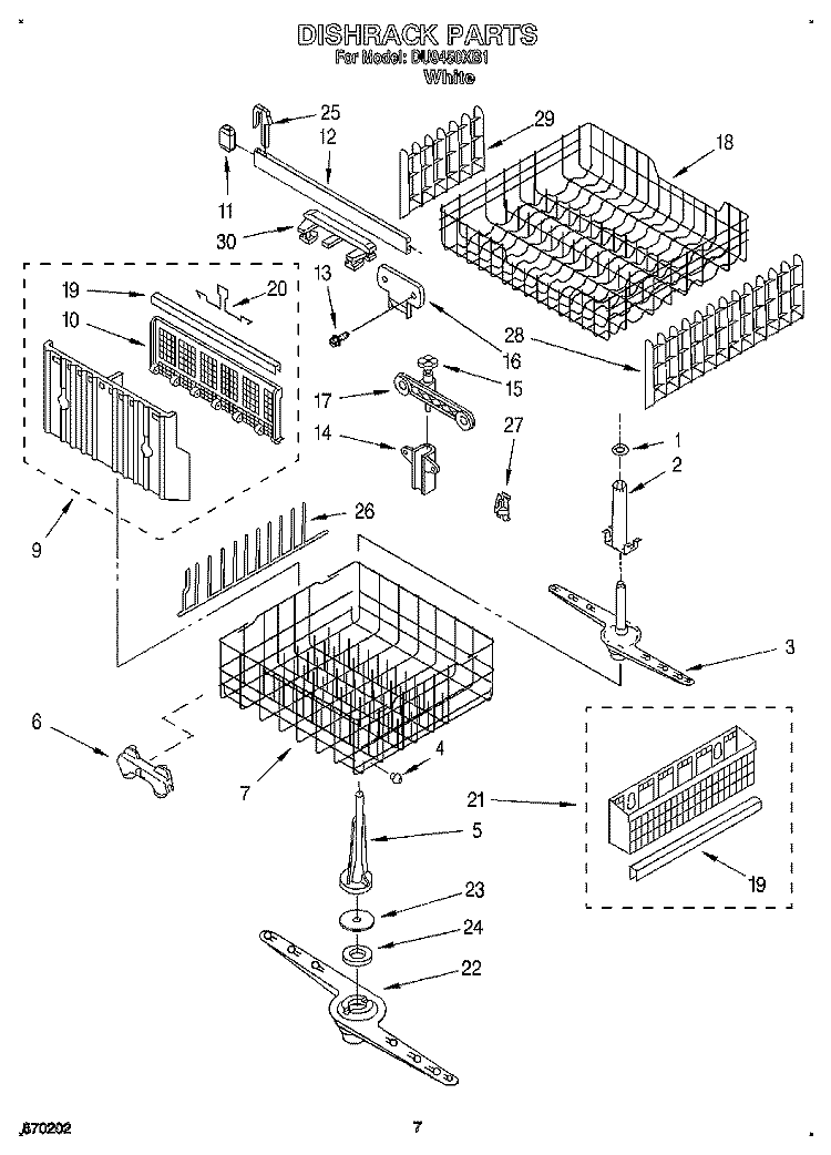 DISHRACK Diagram and Parts List for DU9450XB1  Whirlpool Dishwasher