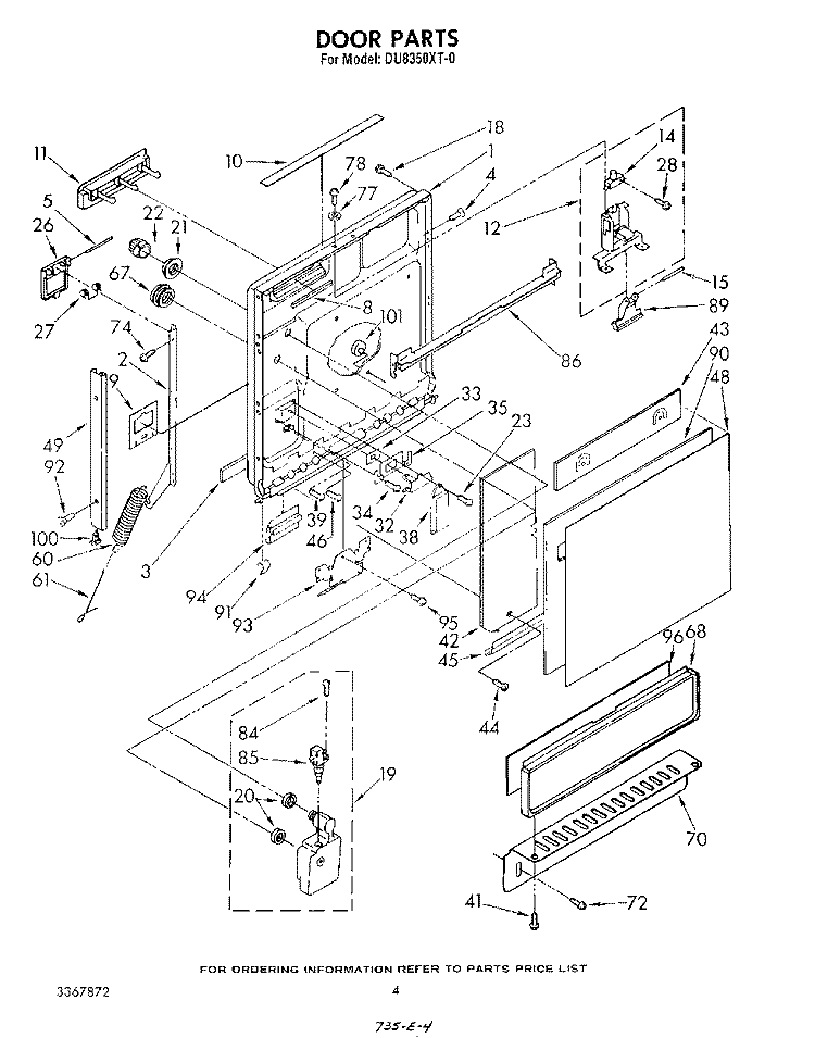 DOOR Diagram and Parts List for DU8350XT0  Whirlpool Dishwasher