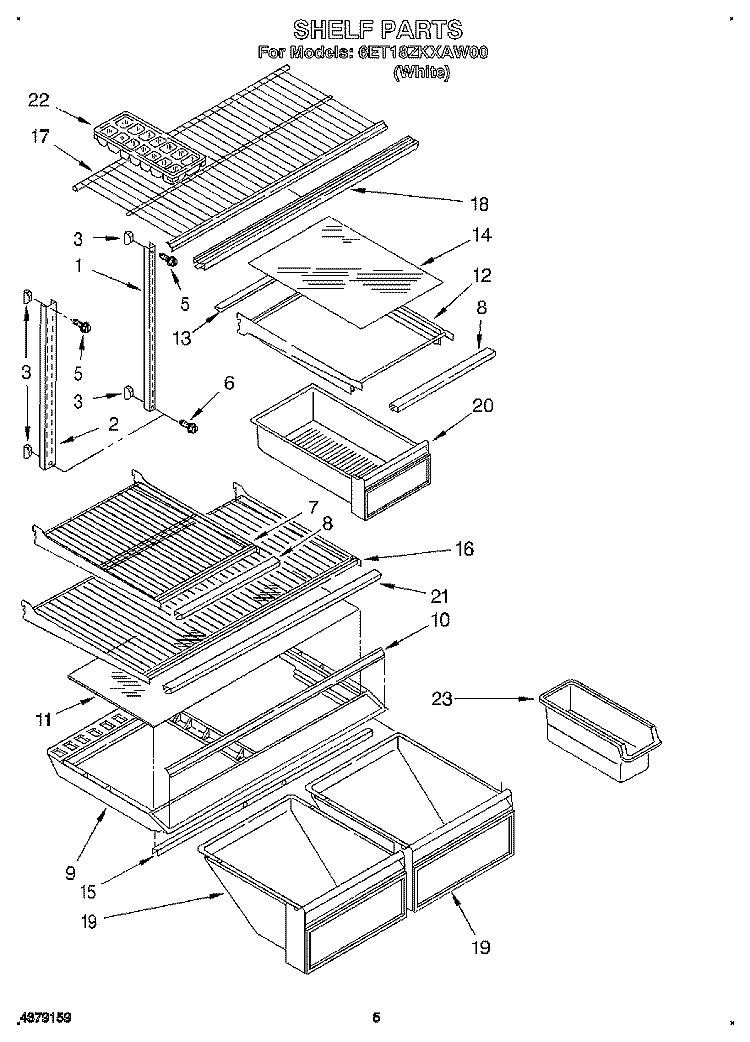 SHELF Diagram and Parts List for 6ET18ZKXAW00  Whirlpool Refrigerator