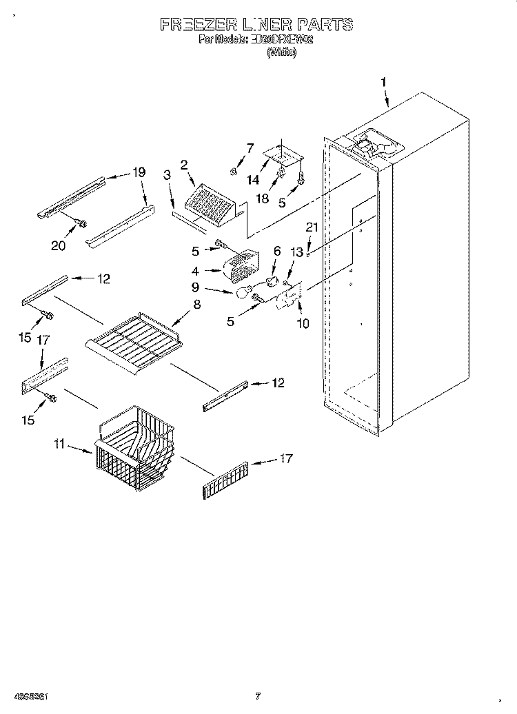 FREEZER LINER Diagram and Parts List for ED20DFXEW02  Whirlpool Refrigerator