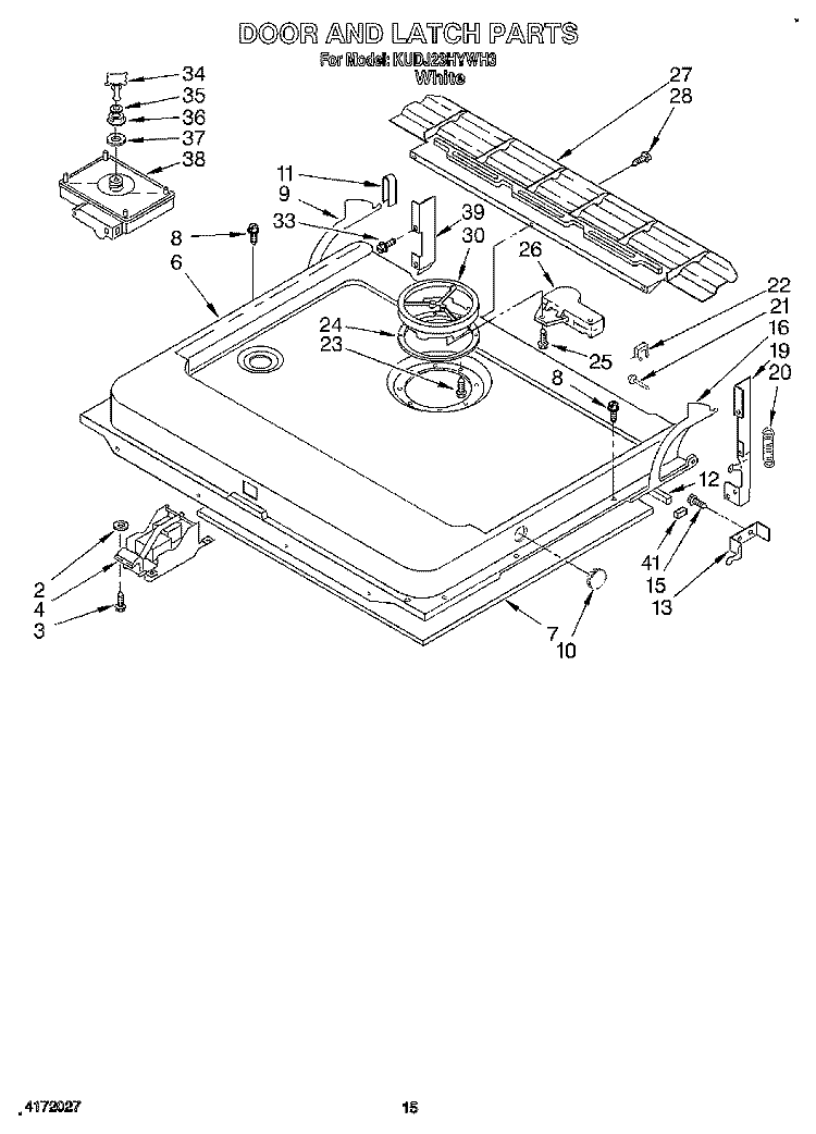 DOOR AND LATCH Diagram and Parts List for KUDJ23HYWH3  KitchenAid Dishwasher