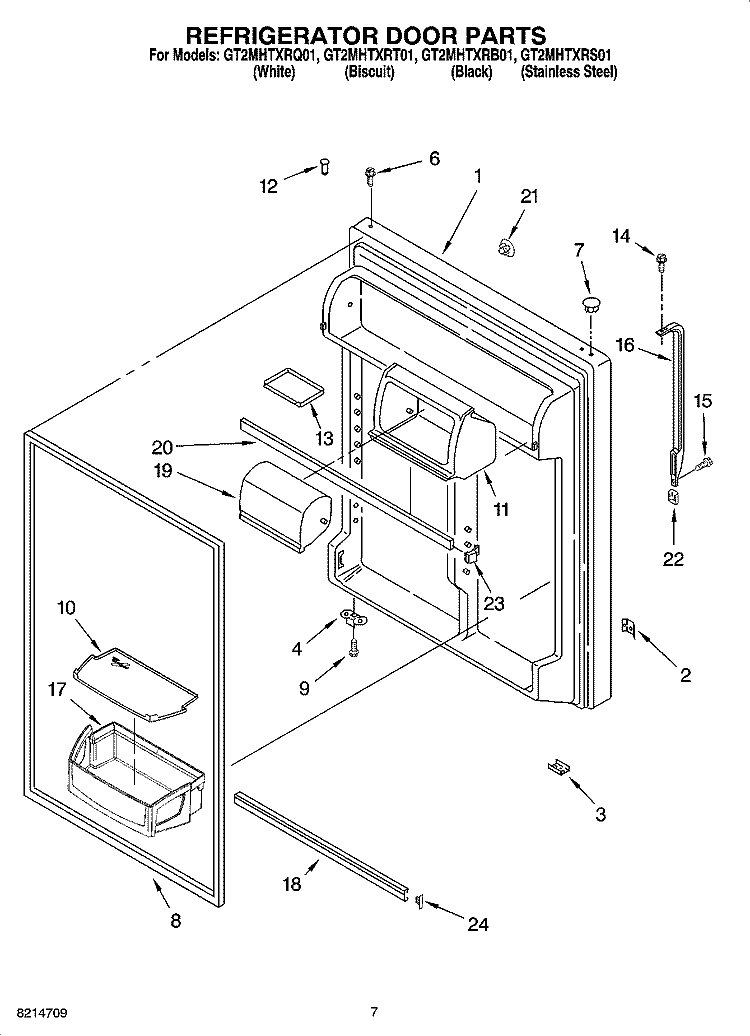 REFRIGERATOR DOOR PARTS Diagram and Parts List for GT2MHTXRQ01  Whirlpool Refrigerator