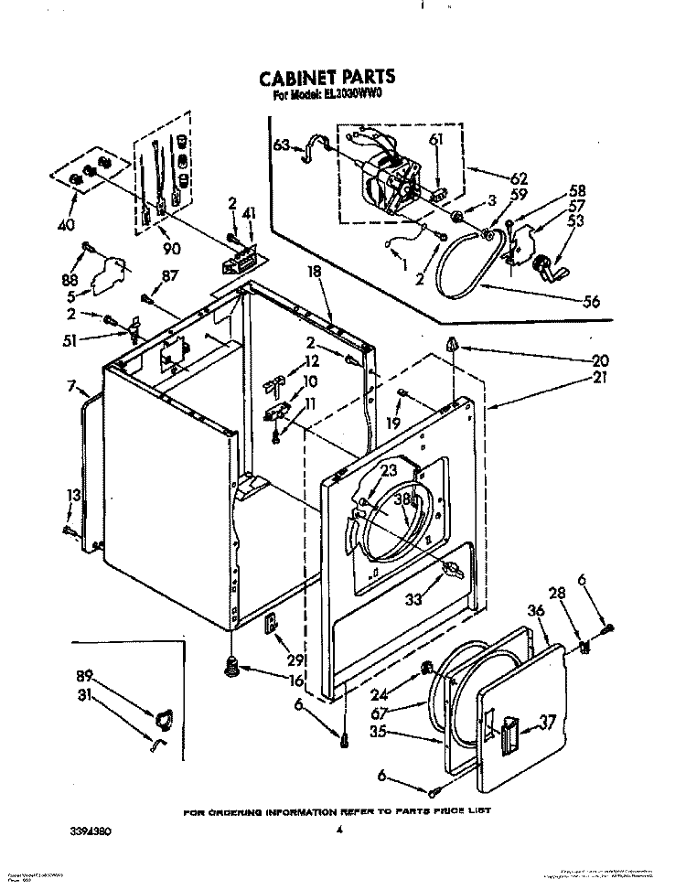 CABINET Diagram and Parts List for EL3030WW0  Roper Dryer