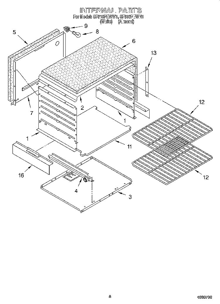 INTERNAL Diagram and Parts List for SF318PEWW1  Whirlpool Range