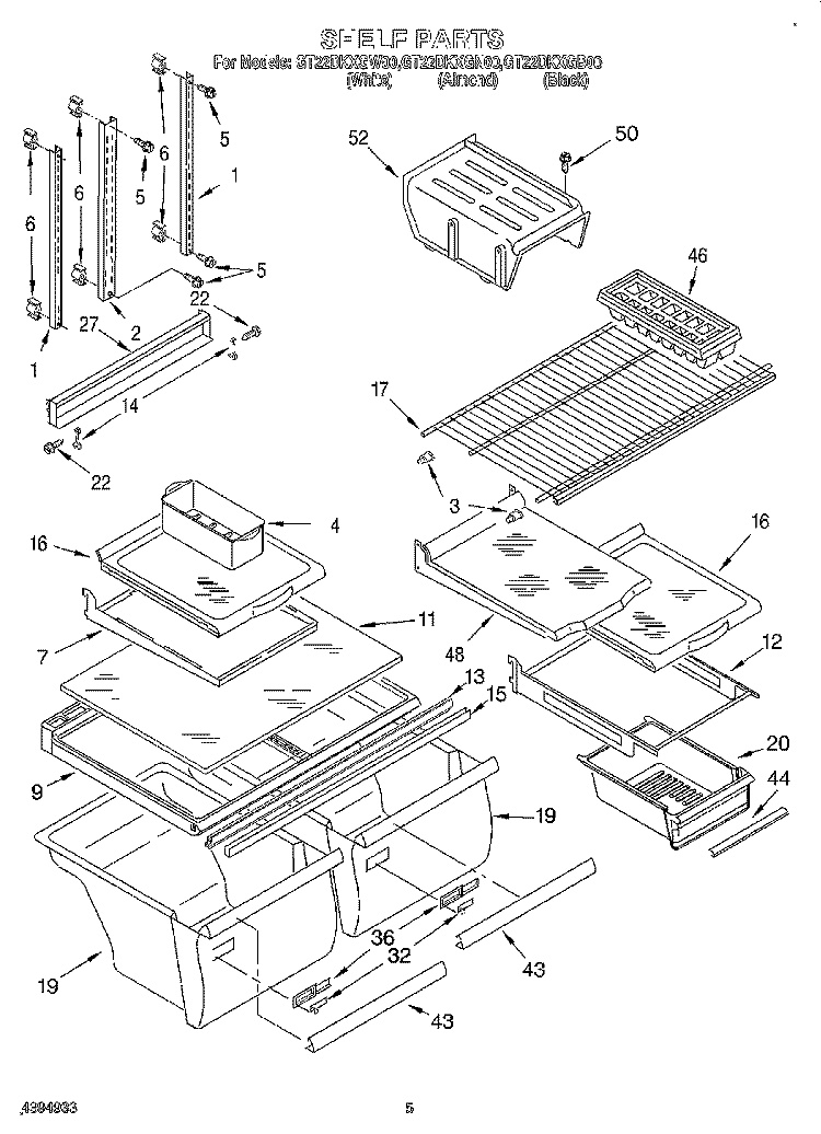 SHELF Diagram and Parts List for GT22DKXGN00  Whirlpool Refrigerator