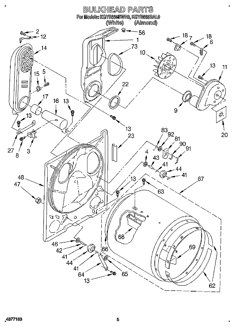 BULKHEAD Diagram and Parts List for KGYE665BAL0  KitchenAid Dryer