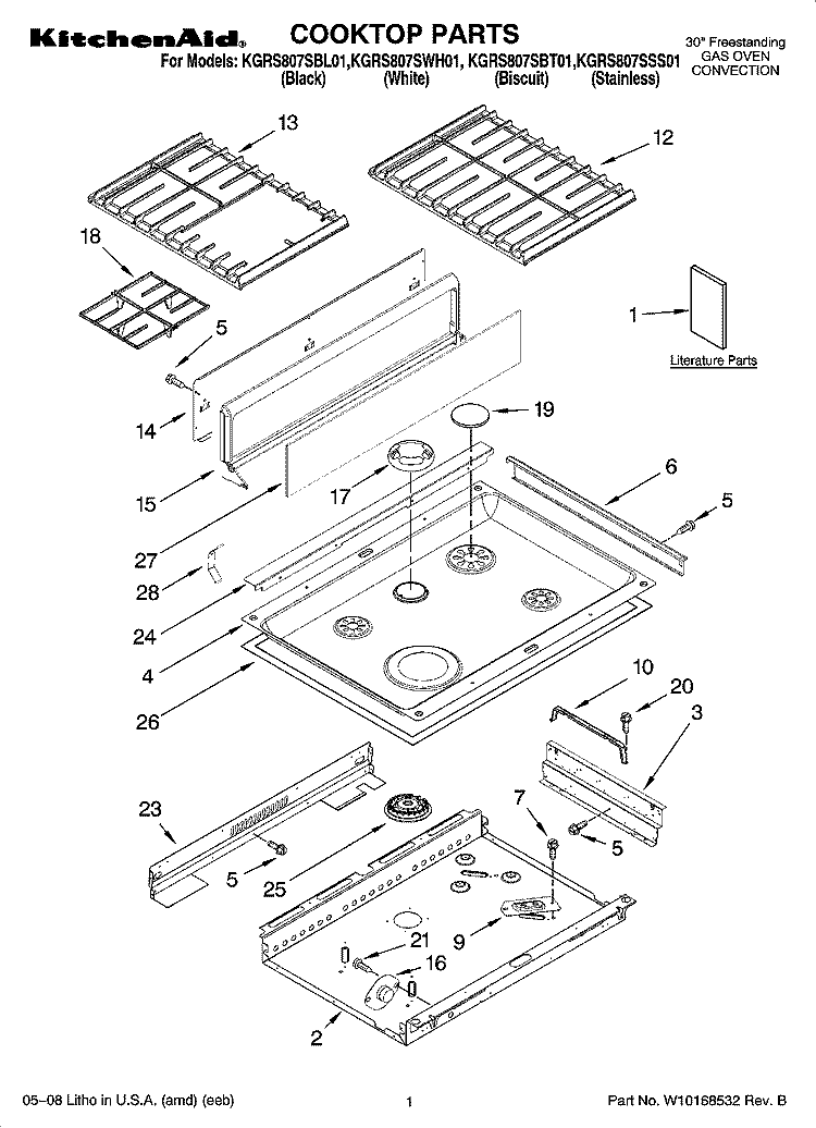 COOKTOP PARTS Diagram and Parts List for KGRS807SBL01  KitchenAid Range