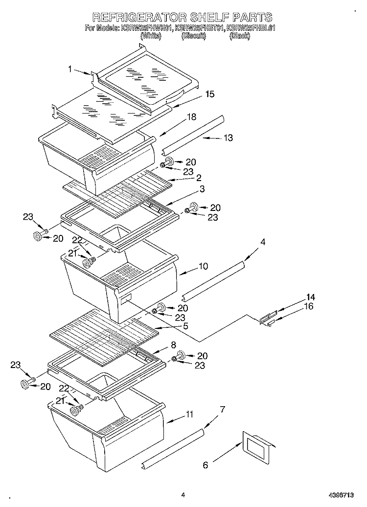 REFRIGERATOR SHELF Diagram and Parts List for KSRW25FHBT01  KitchenAid Refrigerator