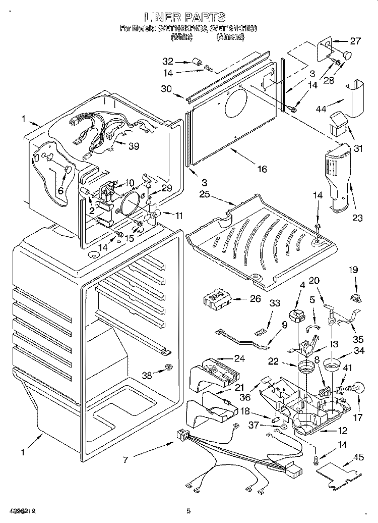 LINER Diagram and Parts List for 3VET19NKFW03  Whirlpool Refrigerator