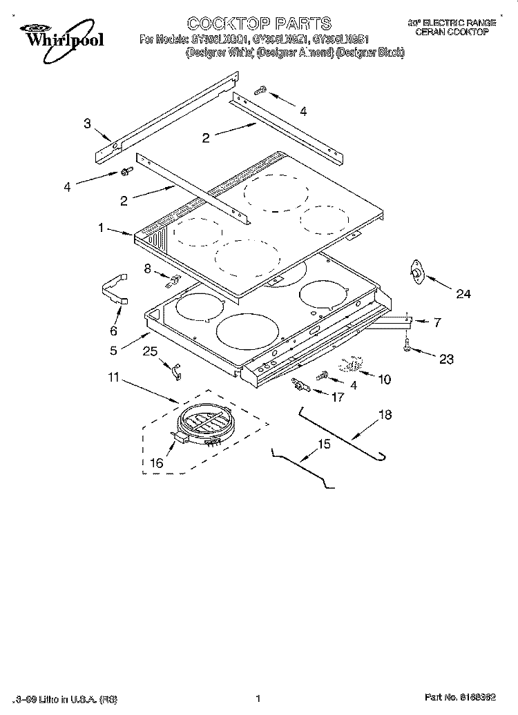 COOKTOP Diagram and Parts List for GY396LXGB1  Whirlpool Range