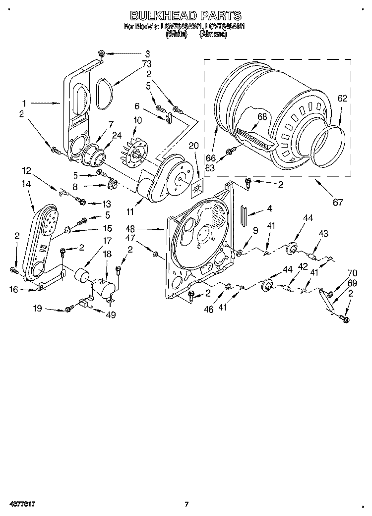 BULKHEAD Diagram and Parts List for LGV7646AW1  Whirlpool Dryer