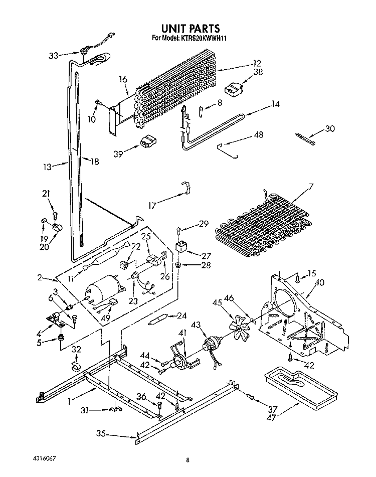 UNIT Diagram and Parts List for KTRS20KWAL11  KitchenAid Refrigerator