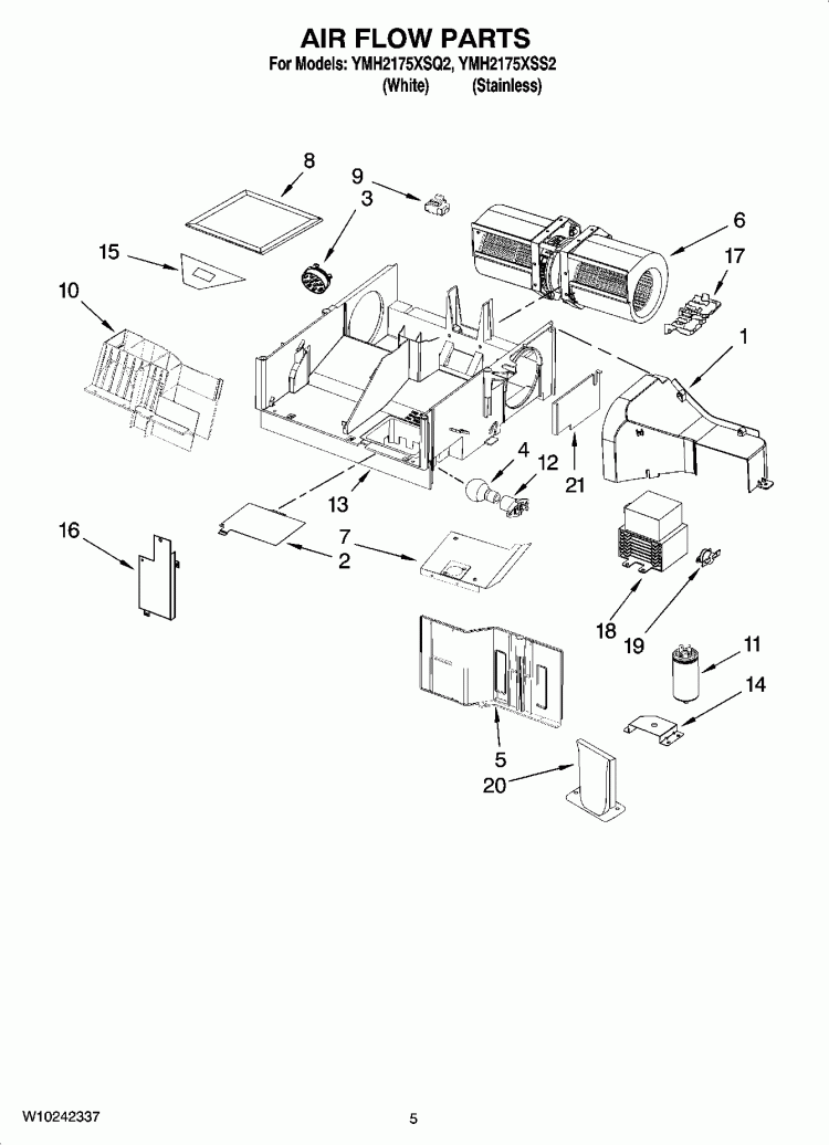 AIR FLOW PARTS Diagram and Parts List for YMH2175XSS2  Whirlpool Microwave