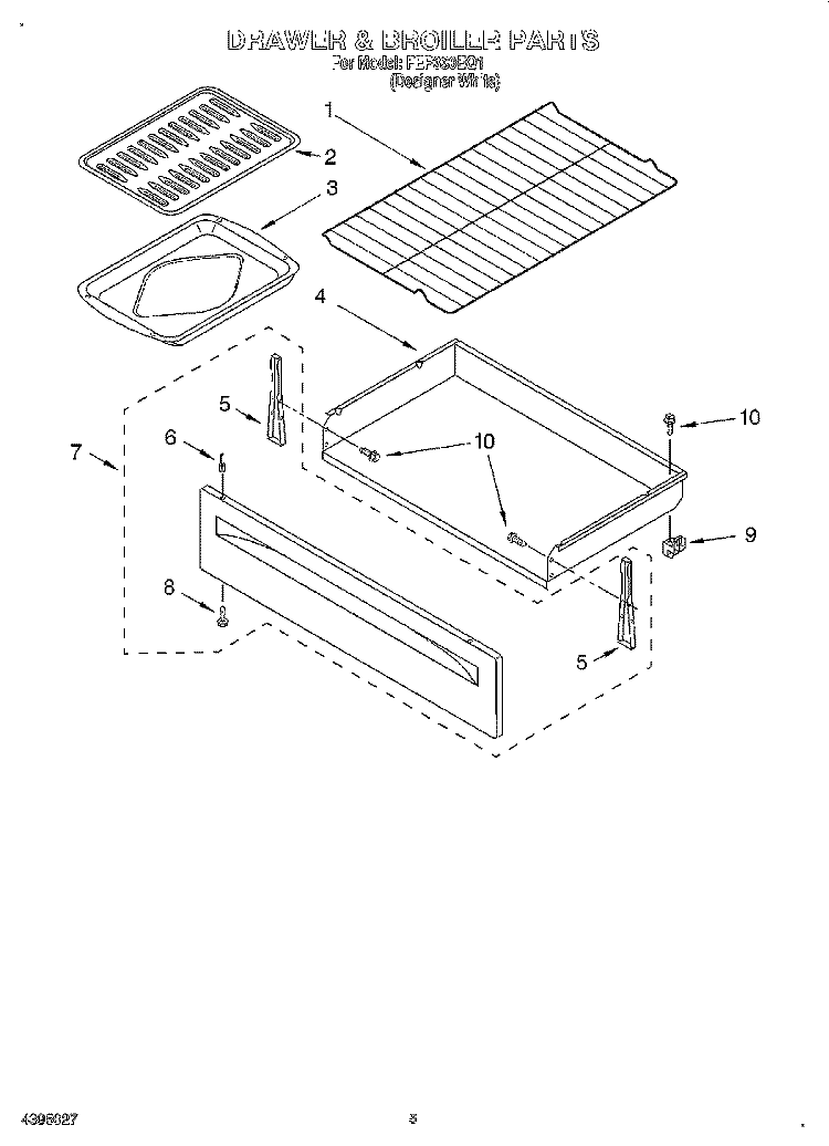DRAWER AND BROILER Diagram and Parts List for FEP330EQ1  Roper Range