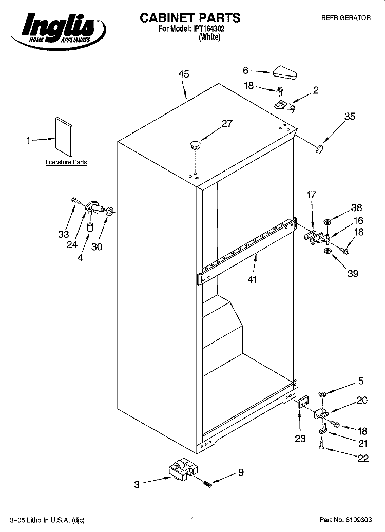 CABINET PARTS Diagram and Parts List for IPT164302  Inglis Refrigerator