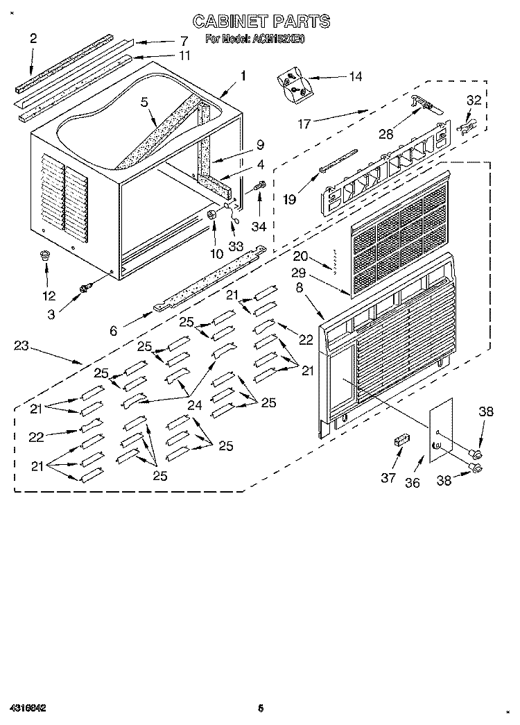 CABINET Diagram and Parts List for ACM152XE0  Whirlpool Air Conditioner