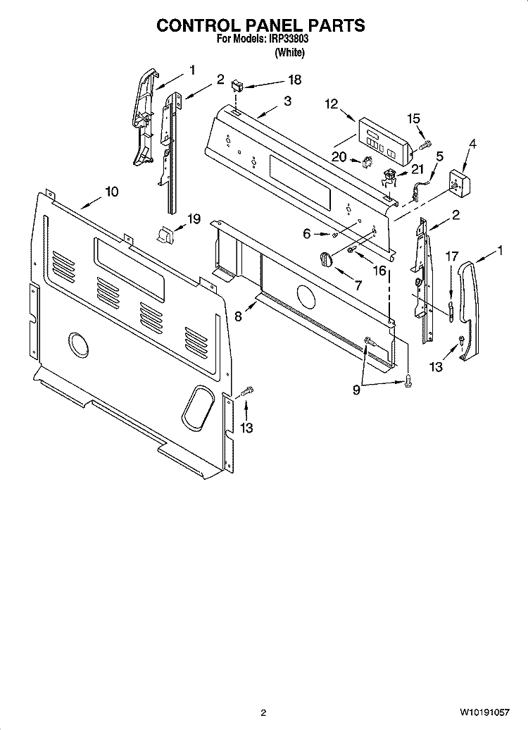 CONTROL PANEL PARTS Diagram and Parts List for IRP33803  Inglis Range