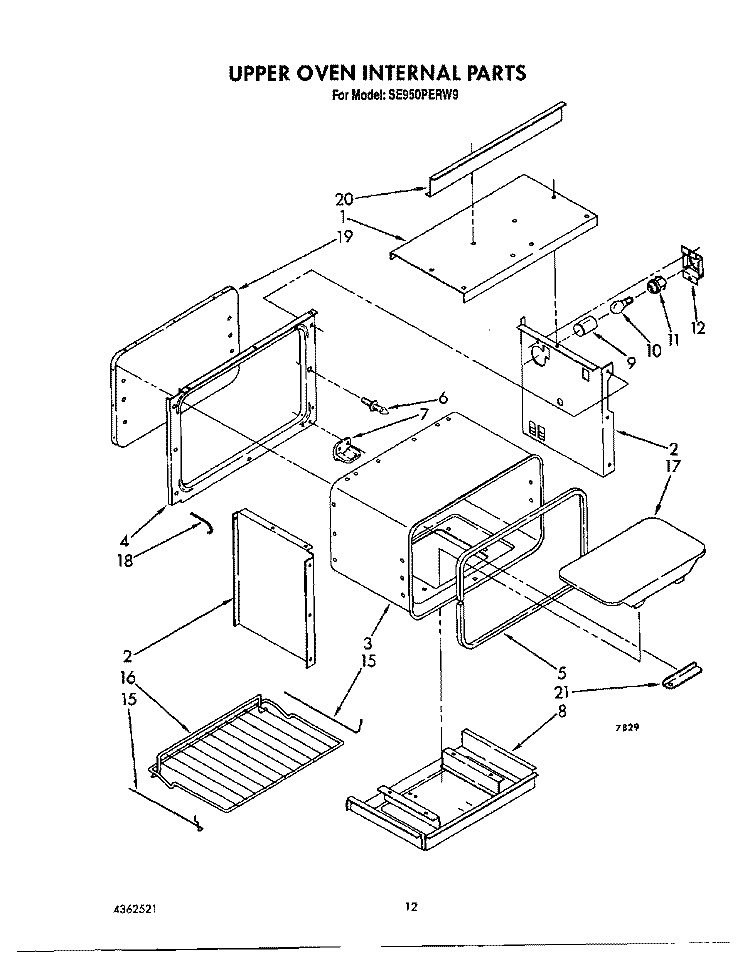 UPPER OVEN INTERNAL, LIT/OPTIONAL Diagram and Parts List for SE950PERW9  Whirlpool Range