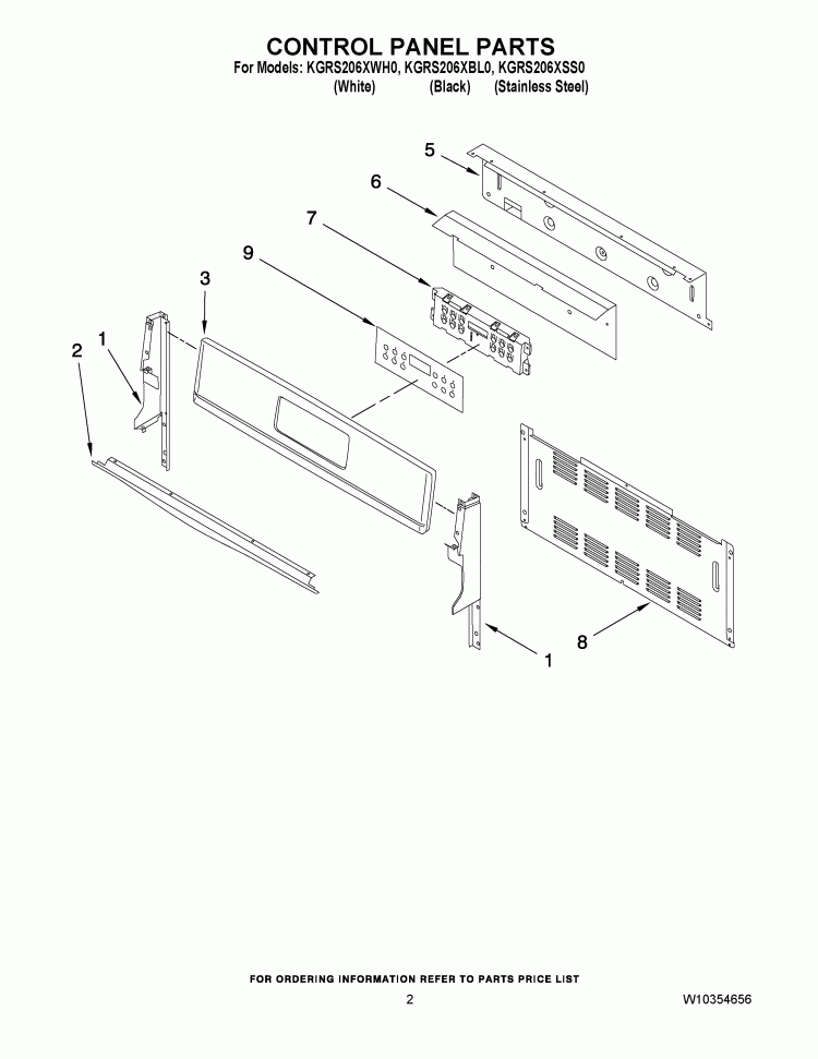 CONTROL PANEL PARTS Diagram and Parts List for KGRS206XBL0  KitchenAid Range