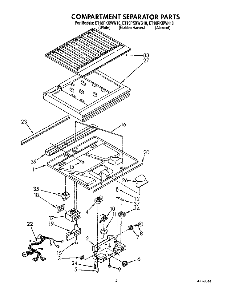 COMPARTMENT SEPARATOR Diagram and Parts List for ET18PKXWW10  Whirlpool Refrigerator