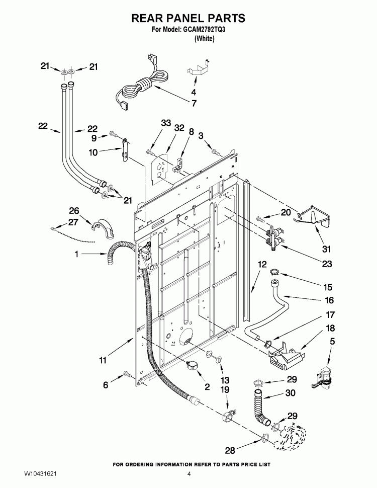 REAR PANEL PARTS Diagram and Parts List for GCAM2792TQ3  Whirlpool Washer