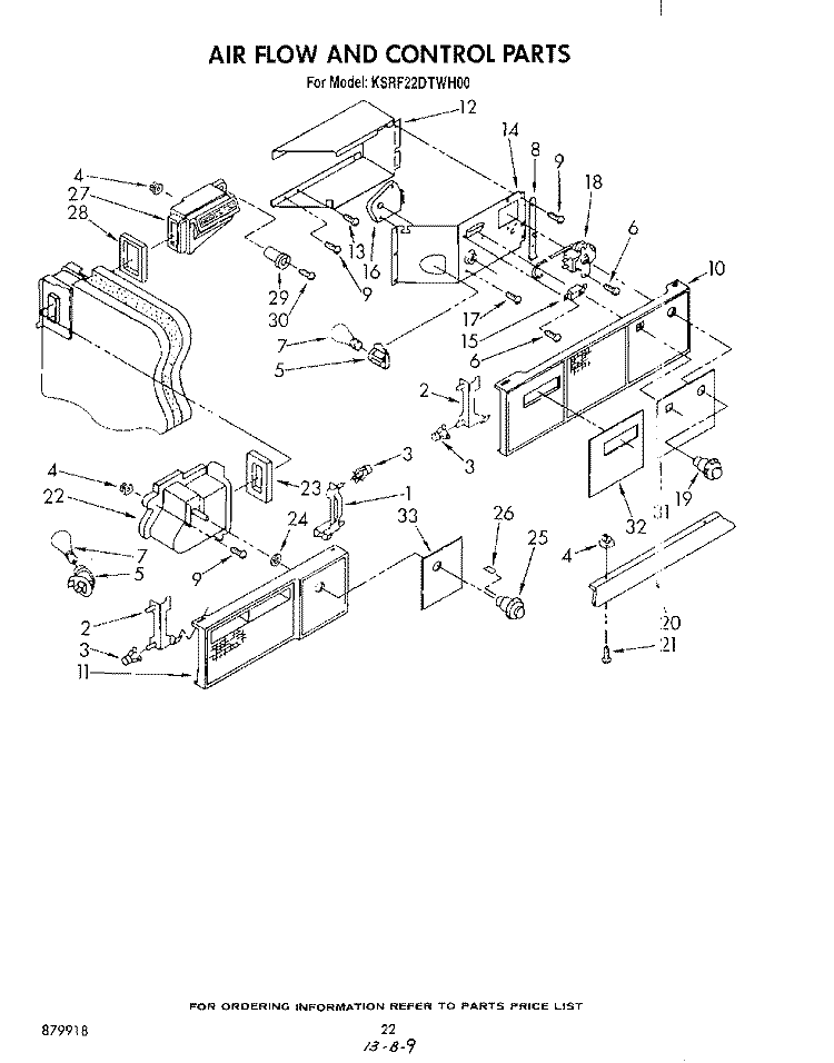 AIR FLOW AND CONTROL Diagram and Parts List for KSRF22DTWH00  KitchenAid Refrigerator