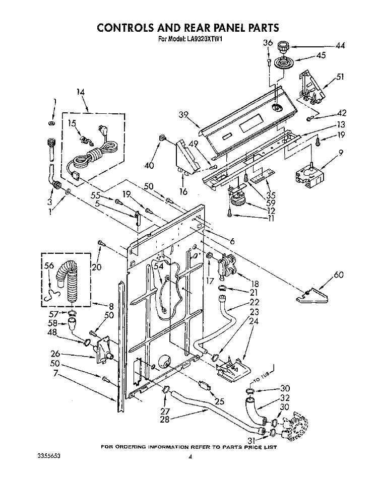CONTROL AND REAR PANEL Diagram and Parts List for LA9320XTW1  Whirlpool Washer