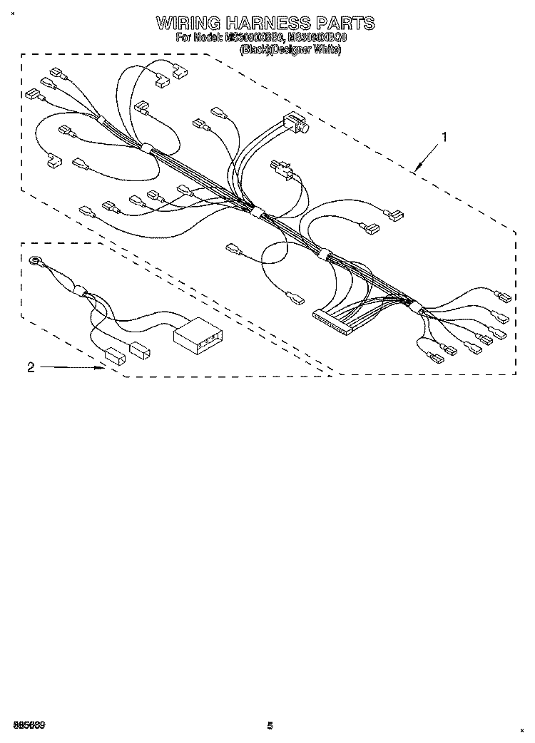 WIRING HARNESS, LIT/OPTIONAL Diagram and Parts List for MS3080XBQ0  Whirlpool Wall Oven