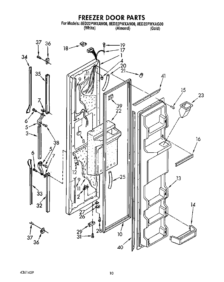 FREEZER DOOR Diagram and Parts List for 8ED22PWXAW00  Whirlpool Refrigerator