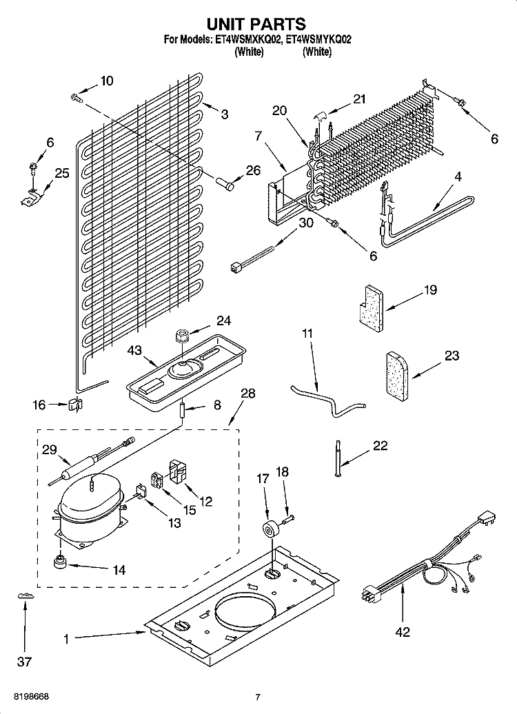 UNIT PARTS Diagram and Parts List for ET4WSMXKQ02  Whirlpool Refrigerator