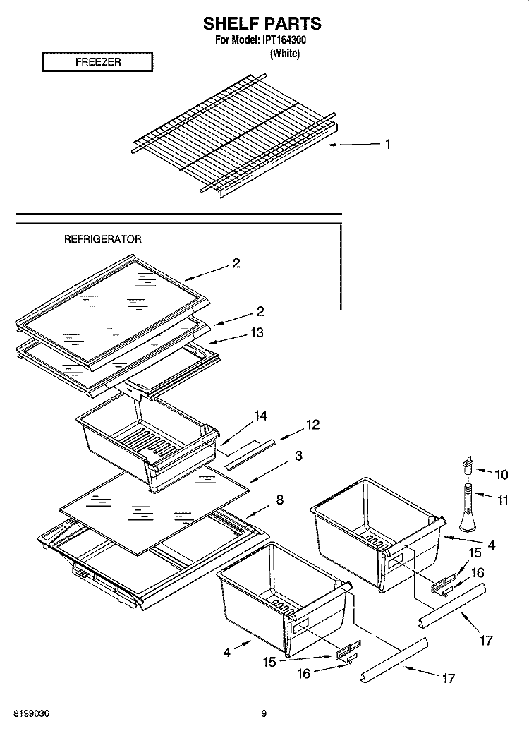 SHELF PARTS, OPTIONAL PARTS Diagram and Parts List for IPT164300  Inglis Refrigerator