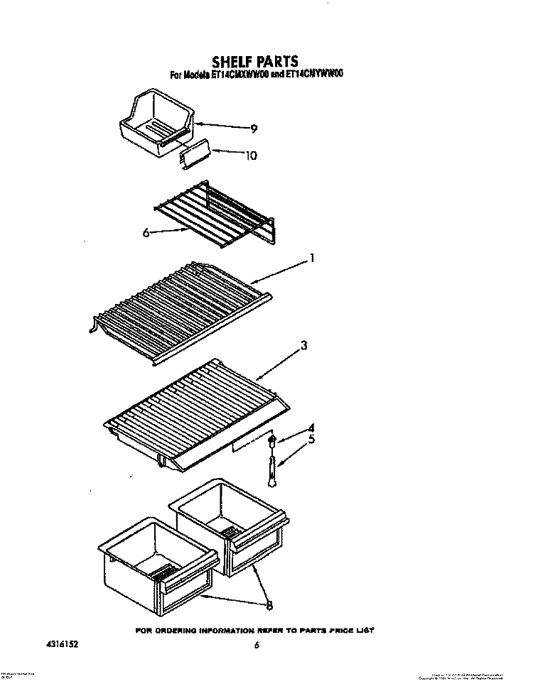 SHELF Diagram and Parts List for ET14CMXWW00  Whirlpool Refrigerator