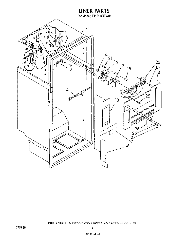 LINER Diagram and Parts List for ET18HKXTF01  Whirlpool Refrigerator